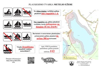 Plaukiojimo tvarkos Metelio ežere plakatas