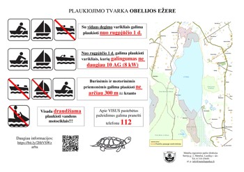 Plaukiojimo tvarkos Obelijos ežere plakatas